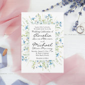 Waterverf Blauwe Wildbloemen Bruiloft Kaart
