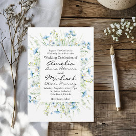 Waterverf Blauwe Wildbloemen Bruiloft Kaart