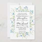 Waterverf Blauwe Wildbloemen Bruiloft Kaart (Voorkant)