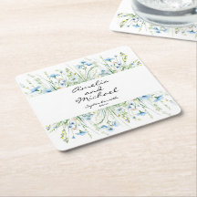 Waterverf Blauwe Wildbloemen Bruiloft