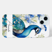 Waterverf Blauwe Wildbloemen Peacock Aangepaste te Case-Mate iPhone Case (Achterkant (horizontaal))