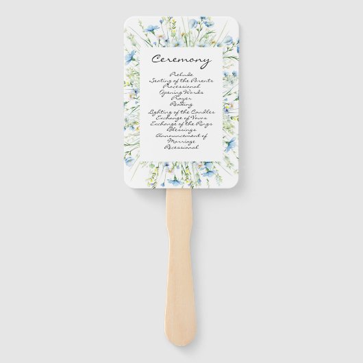 Waterverf Blauwe Wildbloemen Trouwprogramma Handwaaier (Achterkant)
