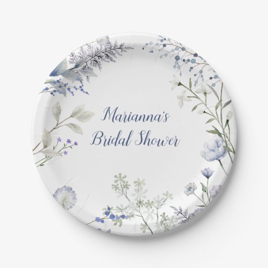 Waterverf Blauwe Wilde Bloem Bruidscadeau Papieren Bordje (Voorkant)