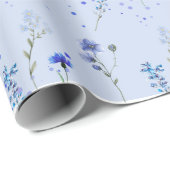 Waterverf Blauwe Wilde Bloem Bruiloft Cadeaupapier (Rol Hoek)