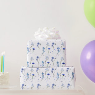 Waterverf Blauwe Wilde Bloem Bruiloft  Cadeaupapier
