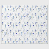 Waterverf Blauwe Wilde Bloem Bruiloft Cadeaupapier (Vlak)