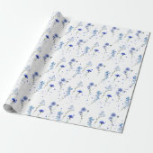 Waterverf Blauwe Wilde Bloem Bruiloft Cadeaupapier (Uitgerold)