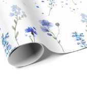 Waterverf Blauwe Wilde Bloem Bruiloft Cadeaupapier (Rol Hoek)