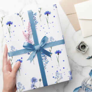 Waterverf Blauwe Wilde Bloem Bruiloft Cadeaupapier