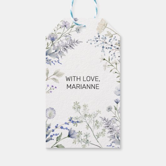 Waterverf Blauwe Wilde Bloem Frame Cadeaulabel (Achterkant)