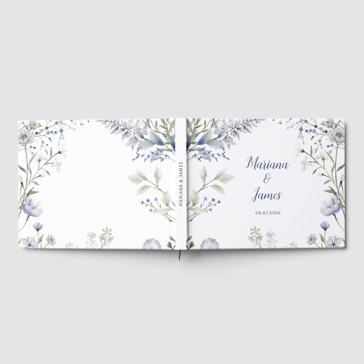 Waterverf Blauwe Wilde Bloem Frame Gastenboek (Volledig)