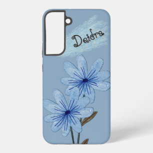 Waterverf Blauwe Wilde Bloemen met Crayon Naam Samsung Galaxy Hoesje
