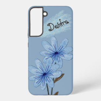 Waterverf Blauwe Wilde Bloemen met Crayon Naam Samsung Galaxy Hoesje