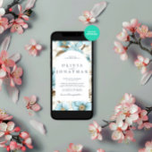 Waterverf Blauwe Winter Bloemen Esthetische bruilo Kaart