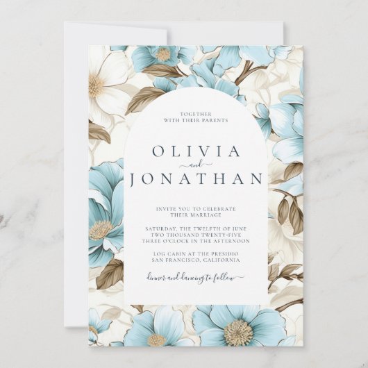 Waterverf Blauwe Winter Bloemen Esthetische bruilo Kaart (Voorkant)