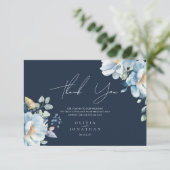 Waterverf Blauwe Winter Bloemen Huwelijk Bedankkaart (Staand voorkant)