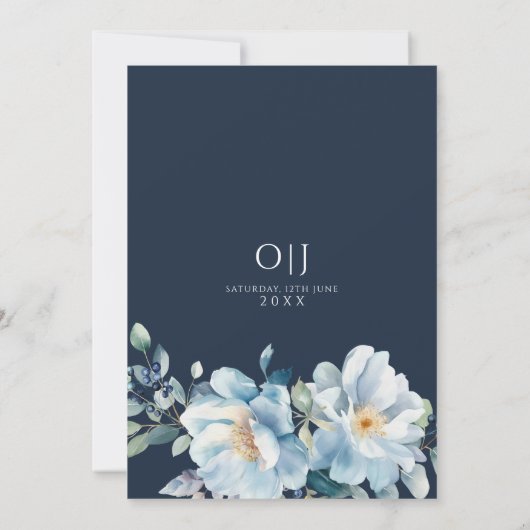 Waterverf Blauwe Winter Bloemen Huwelijk Kaart (Achterkant)
