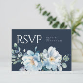 Waterverf Blauwe Winter Bloemen Huwelijk RSVP Kaartje (Staand voorkant)