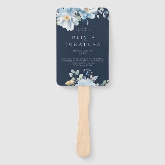 Waterverf Blauwe Winter Bloemen Trouwprogramma's Handwaaier (Voorkant)