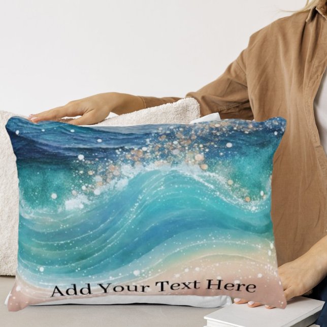 Waterverf Blauwe Witte Oceaan Wave Aangepaste Foto Accent Kussen (Creator heeft geüpload)