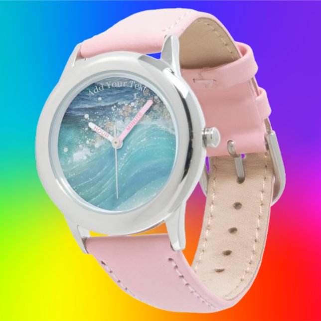 Waterverf Blauwe Witte Oceaan Wave Aangepaste Foto Horloge (Creator heeft geüpload)