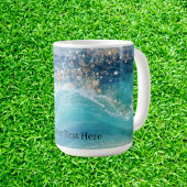 Waterverf Blauwe Witte Oceaan Wave Aangepaste Foto Koffiemok