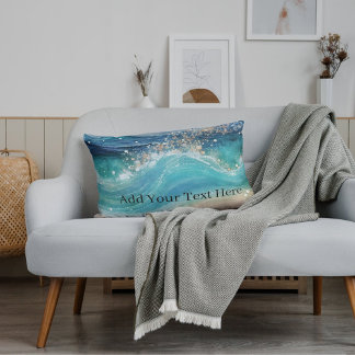 Waterverf Blauwe Witte Oceaan Wave Aangepaste Foto Kussensloop