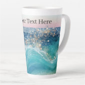 Waterverf Blauwe Witte Oceaan Wave Aangepaste Foto Latte Mok (Rechterhoek)