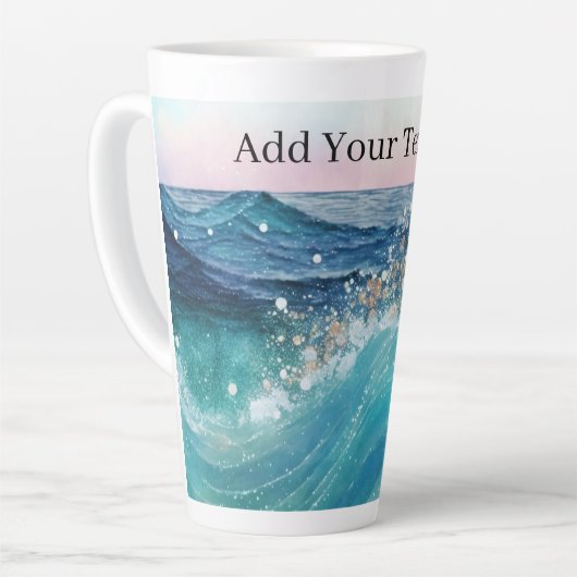 Waterverf Blauwe Witte Oceaan Wave Aangepaste Foto Latte Mok (Linkerhoek)