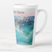 Waterverf Blauwe Witte Oceaan Wave Aangepaste Foto Latte Mok (Rechts)