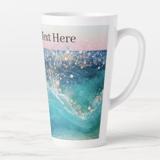 Waterverf Blauwe Witte Oceaan Wave Aangepaste Foto Latte Mok (Rechts)