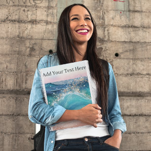 Waterverf Blauwe Witte Oceaan Wave Aangepaste Foto Notitieboek