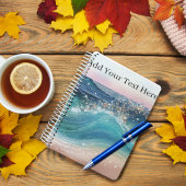 Waterverf Blauwe Witte Oceaan Wave Aangepaste Foto Notitieboek