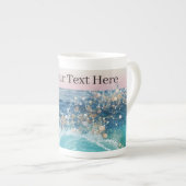 Waterverf Blauwe Witte Oceaan Wave Aangepaste Foto Porselein Kop (Voorkant rechts)