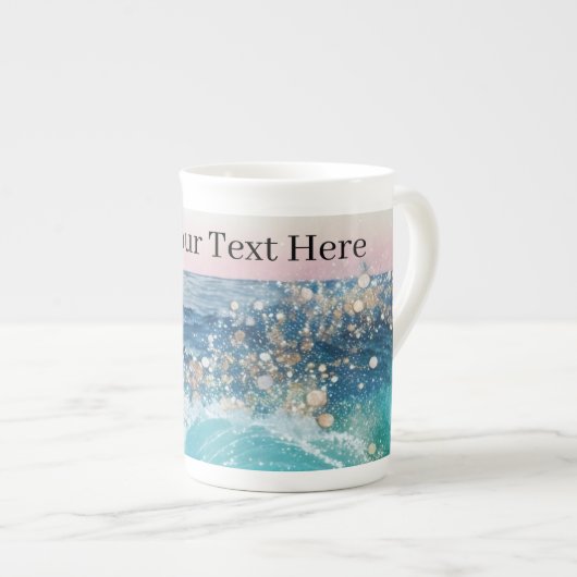 Waterverf Blauwe Witte Oceaan Wave Aangepaste Foto Porselein Kop (Voorkant rechts)