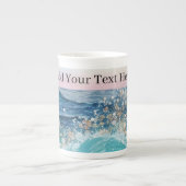 Waterverf Blauwe Witte Oceaan Wave Aangepaste Foto Porselein Kop (Voorkant)