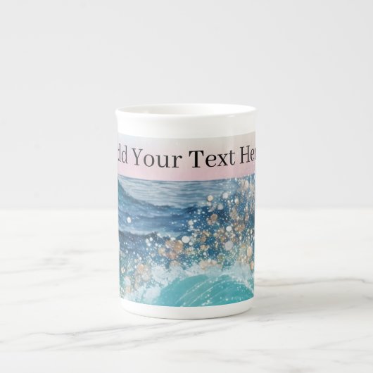 Waterverf Blauwe Witte Oceaan Wave Aangepaste Foto Porselein Kop (Voorkant)