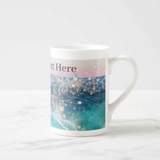 Waterverf Blauwe Witte Oceaan Wave Aangepaste Foto Porselein Kop (Rechts)