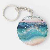 Waterverf Blauwe Witte Oceaan Wave Aangepaste Foto Sleutelhanger (Voorkant)