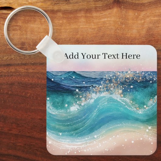 Waterverf Blauwe Witte Oceaan Wave Aangepaste Foto Sleutelhanger (Voorkant)