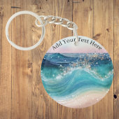 Waterverf Blauwe Witte Oceaan Wave Aangepaste Foto Sleutelhanger