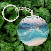 Waterverf Blauwe Witte Oceaan Wave Aangepaste Foto Sleutelhanger