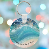 Waterverf Blauwe Witte Oceaan Wave Aangepaste Foto Sleutelhanger