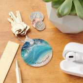 Waterverf Blauwe Witte Oceaan Wave Aangepaste Foto Sleutelhanger