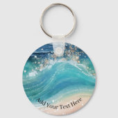 Waterverf Blauwe Witte Oceaan Wave Aangepaste Foto Sleutelhanger (Voorkant)