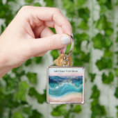 Waterverf Blauwe Witte Oceaan Wave Aangepaste Foto Sleutelhanger (Hand)