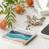 Waterverf Blauwe Witte Oceaan Wave Aangepaste Foto Sleutelhanger (Zijkant)