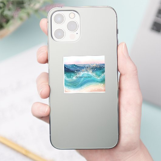 Waterverf Blauwe Witte Oceaan Wave Aangepaste Foto Sticker (Telefoon)