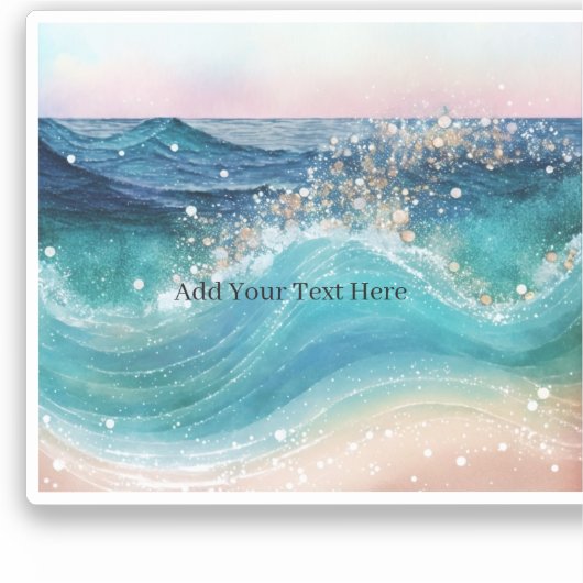 Waterverf Blauwe Witte Oceaan Wave Aangepaste Foto Sticker (Voorkant)