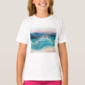 Waterverf Blauwe Witte Oceaan Wave Aangepaste Foto T-shirt (Voorkant)